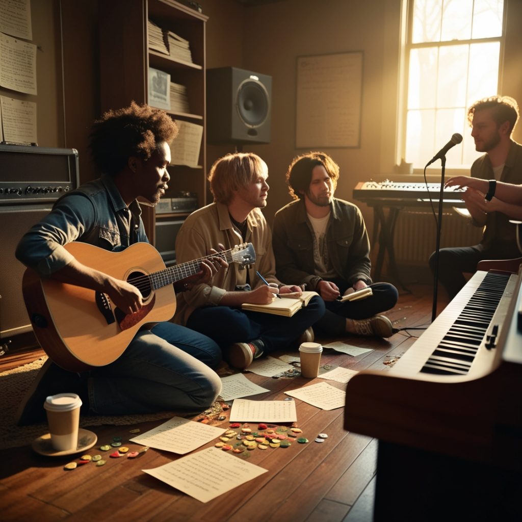 Picture of some singers doing collabration song writing